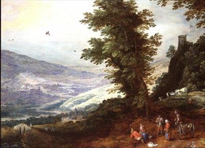 Paisaje extenso con campesinos de Joos or Josse de The Younger Momper