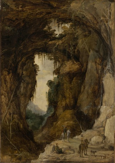 Paisaje con gruta y jinete, c.1616 (óleo sobre tabla) de Joos or Josse de The Younger Momper