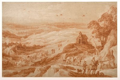 Paisaje con figuras, ganado y carretas. de Joos or Josse de The Younger Momper