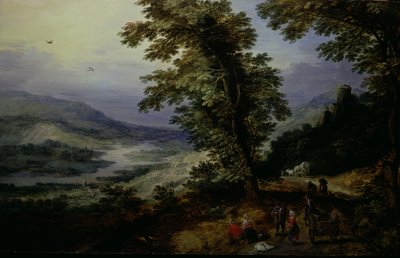 Camino de montaña con viajeros, c.1610-25 (óleo sobre tabla acunada) de Joos or Josse de The Younger Momper