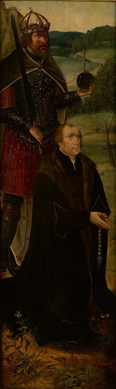 Rey Constantino y un donante; un ala de un retablo de Joos van (follower of) Cleve