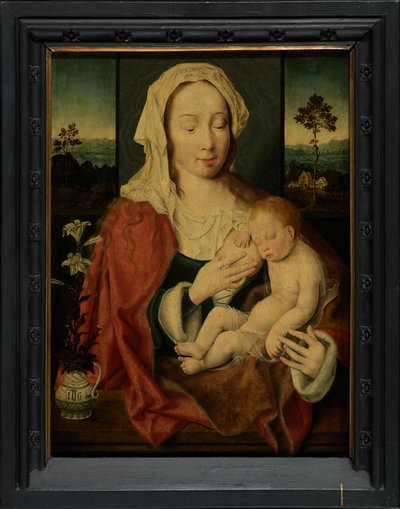 Virgen con el Niño Jesús dormido (óleo sobre tabla) de Joos van Cleve