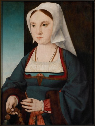 Retrato de una joven con un rosario de Joos van Cleve