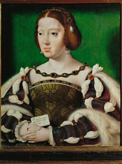 Reina Eleonora de Francia, esposa de Francisco I de Francia, hija de Felipe el Hermoso, hermana del emperador Carlos V ... (óleo sobre madera de roble) de Joos van Cleve