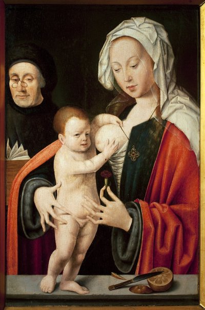 La Virgen, el Niño y un donante. Pintura de Joos Van Cleve (1485-1540), óleo sobre madera. Arte flamenco siglo XVI. Museo Grobet Labadie, Marsella. de Joos van Cleve