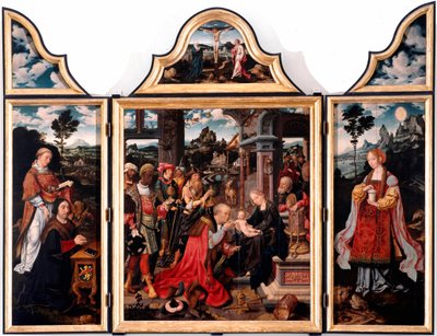 Tríptico de la Adoración de los Magos. Pintura sobre madera de Joos Van Cleve el joven (1485-1540) 1515 Dim. 260x200 cm Génova, Iglesia de San Donato de Joos van Cleve