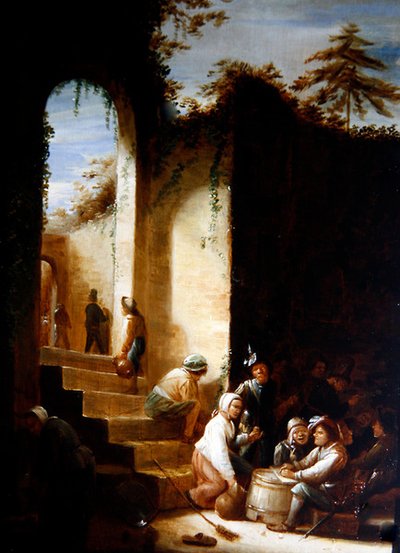 Campesinos y soldados en un patio de Joos van Craesbeeck