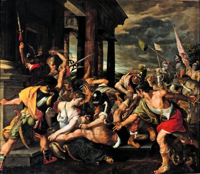 La traición de Dalila y el encarcelamiento de Sansón por los filisteos de Joos van Winghe