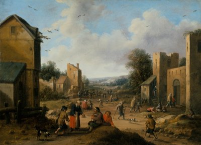 Un paisaje aldeano con campesinos de Joost Cornelisz. Droochsloot