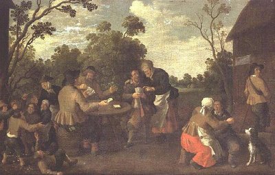 Campesinos jugando a las cartas y niños peleando de Joost Cornelisz. Droochsloot