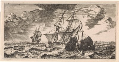 Un piloto sube a bordo de un barco. Postal (título de la serie) de Joost van Geel