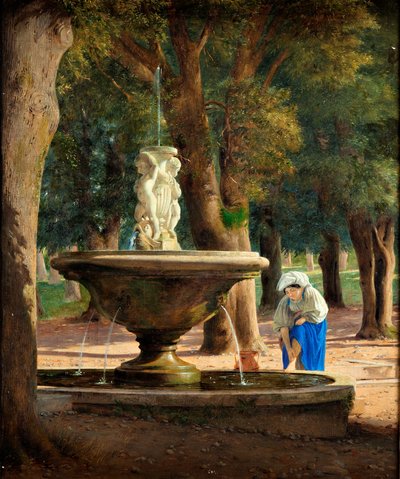 Escena del jardín de Villa Borghese en Roma, c.1839 (óleo sobre lienzo) de Jorgen Roed
