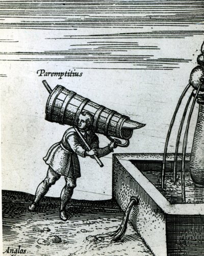 Un aprendiz sacando agua de una fuente (detalle) de Joris Hoefnagel