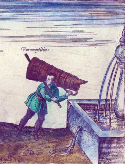 Un aprendiz recogiendo agua de una fuente, 1598 (detalle) de Joris Hoefnagel