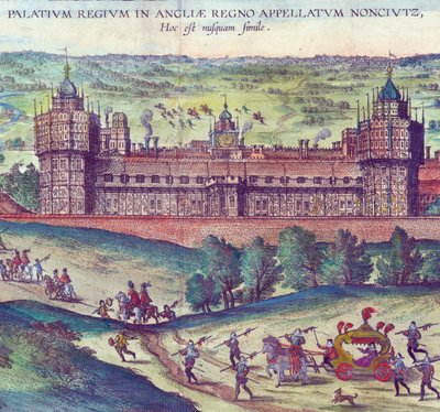 Llegada de la Reina Isabel I al Palacio de Nonsuch, 1598 (detalle) de Joris Hoefnagel