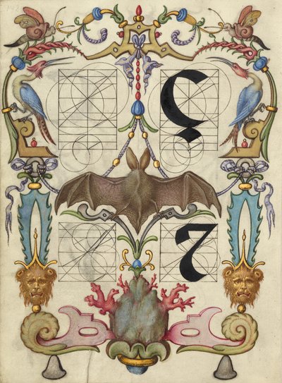 Guía para la construcción de las letras ç y tironian et de Joris Hoefnagel