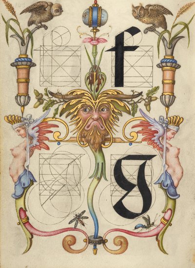 Guía para construir las letras f y g de Joris Hoefnagel