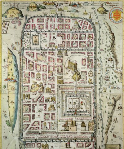 Mapa de Jerusalén y el área circundante, de 
