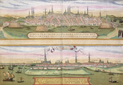 Mapa de Lübeck y Hamburgo, de 