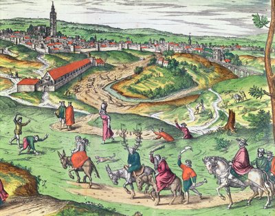 Plano de la ciudad de Sevilla, de Civitates Orbis Terrarum por Georg Braun y Frans Hogenberg (detalle) de Joris Hoefnagel