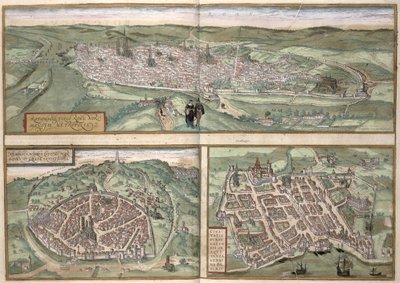 Planos de las ciudades de Rouen, Nimes y Burdeos, de 
