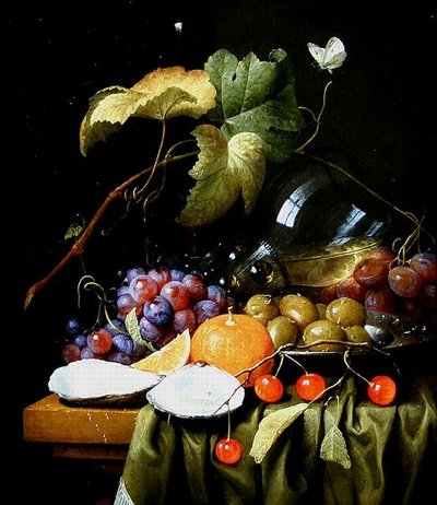 Una Naturaleza Muerta de Frutas, Vides y una Ostra de Joris van Son