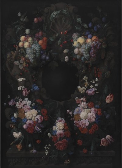 Cartucho de piedra con guirnalda de frutas y flores de Joris van Son