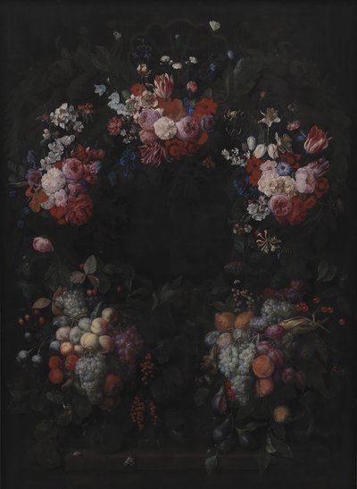 Cartucho de piedra con guirnalda de frutas y flores de Joris van Son