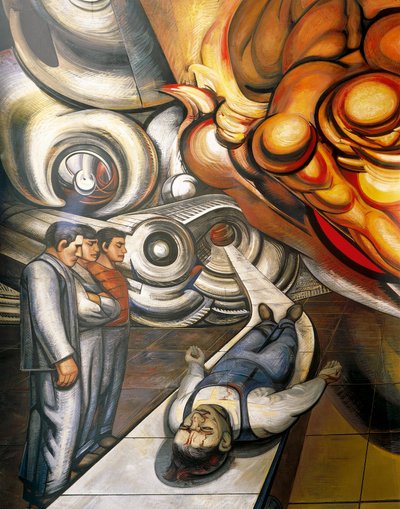 Mundo obrero, víctima del capitalismo, Hospital de la Raza, detalle del techo del Auditorio con frescos de José
