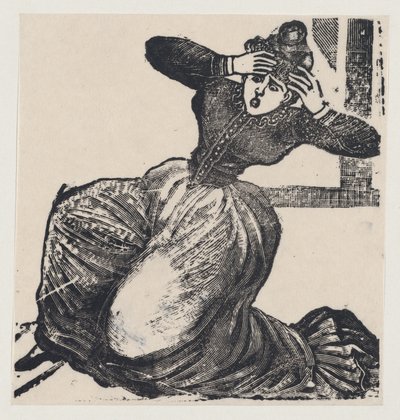Una mujer jadeante en el suelo con las manos levantadas a la cabeza, de un cartel titulado..., 1893 de José Guadalupe Posada