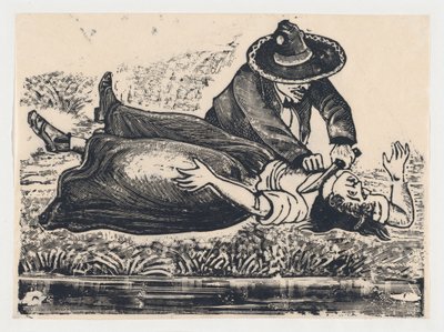Francisco Guerrero, el chaleco y asesino, asesinando a una mujer de José Guadalupe Posada