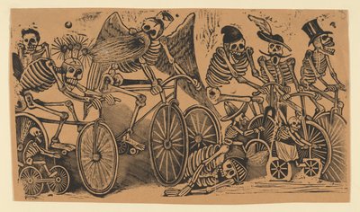 Calaveras esqueléticas montando bicicletas, ca. 1900 de José Guadalupe Posada