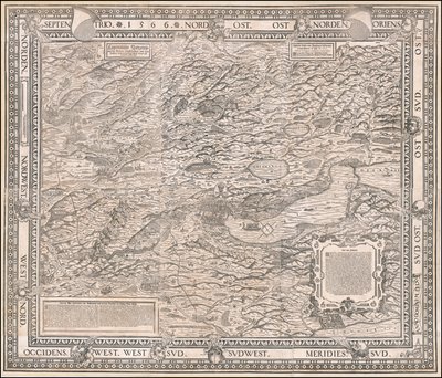 Mapa de Zúrich y alrededores de 1566 por Jodocus Murer de Jos Murer