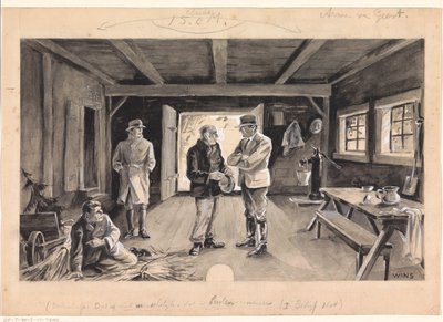 Los hombres conversan en un granero de Jos Wins (signed by artist)