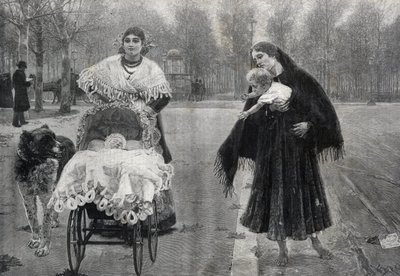 En el Jardín de las Tullerías en París - El contraste - grabado después de la pintura de José Villegas Cordero (1844-1921) de Jose (after) Villegas y Cordero