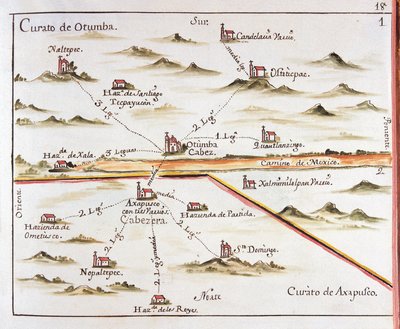 ALZATE, José Antonio (1737-1799). Científico y escritor. Plano de la Arquidiócesis de México. Parroquia de Otumba (¿Otumba u Ozumba) y Parroquia de Axapulco (¿Acapulco). 1767. Grabado de José Antonio Alzate. Grabado. ESPAÑA. CASTILLA-LA-MANCHA. Toledo. Est de Jose Antonio Alzate
