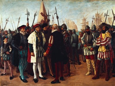 "El rey francés Francisco I (1494-1547) en el puerto de Valencia" siglo XIX (pintura) de Jose Bru Albinana