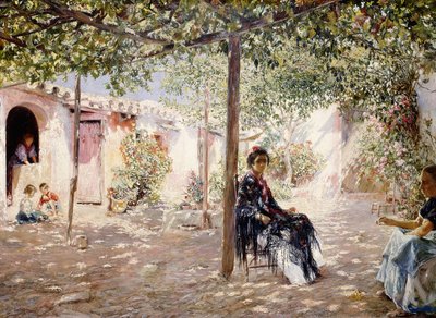 Damas en un Patio Soleado de Jose Gallegos Arnosa