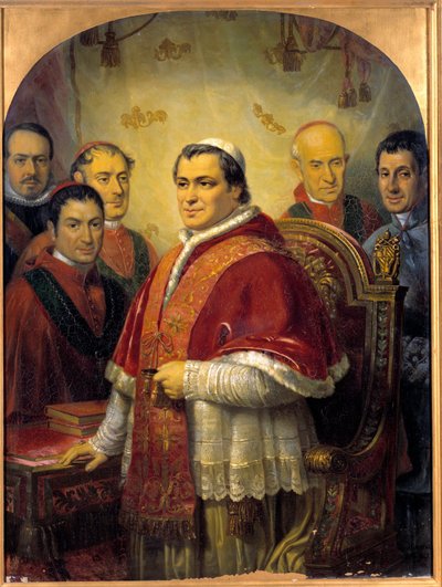 Retrato del Papa Pío IX (1792-1878) rodeado de sus cardenales de Jose Galofre Y Coma