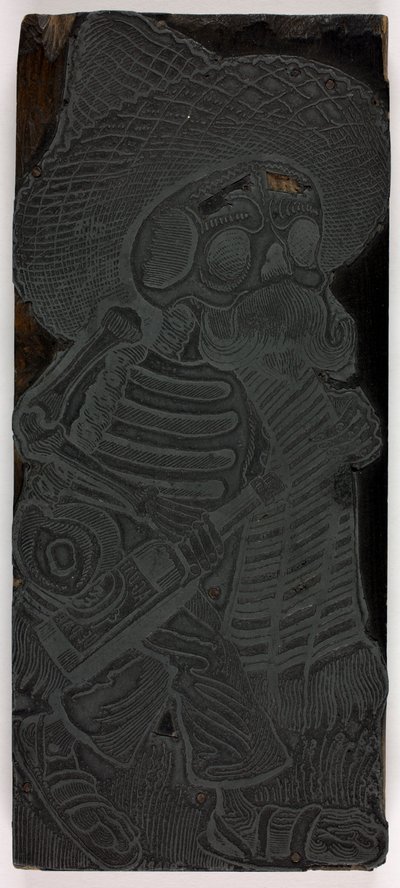 Bloque de impresión para Calavera de las masas, n.º 2 de José Guadalupe Posada