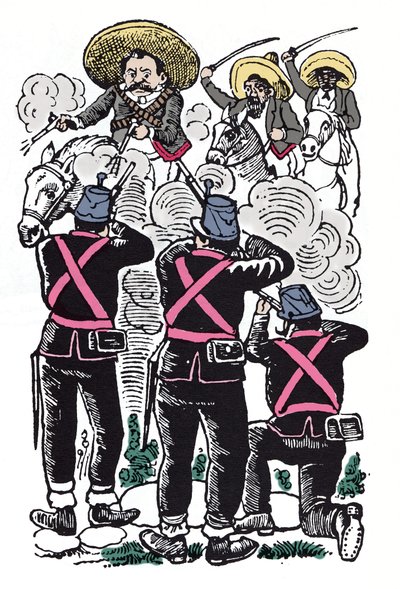 La Revolución Mexicana (1910-1920): la lucha de los federales contra las tropas revolucionarias de Emiliano Zapata (Emiliano Zapata Salazar conocido como El Caudillo del Sur) de José Guadalupe Posada
