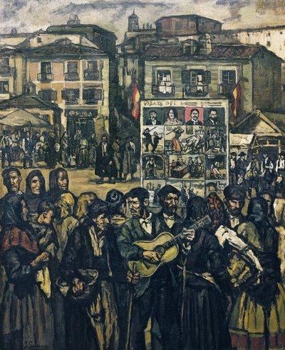 GUTIERREZ SOLANA, José (1886-1945). El cartel del crimen (El músico ciego). ca. 1920. (78 x 64 cm). Óleo sobre lienzo. Colección particular de Jose Gutierrez Solana