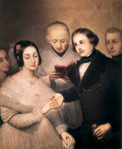 La boda romántica. Pintura de José Gutiérrez De La Vega (1791-1865). Madrid. Museo romántico. de José Gutiérrez de la Vega