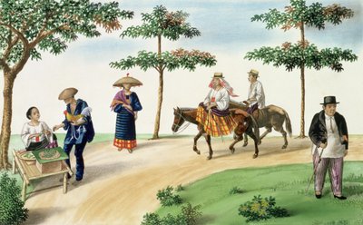 Una escena de calle, del "Álbum Flebus de Vistas en y alrededor de Manila", c.1845 de Jose Honorato Lozano