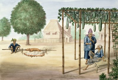 Escena de pueblo cerca de Manila, del "Álbum Flebus de vistas en y alrededor de Manila", c.1845 de Jose Honorato Lozano
