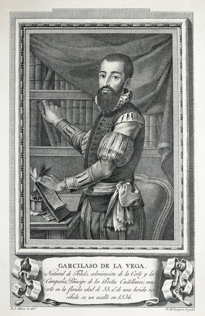 MAEA, José (1760-1826). Retrato de Garcilaso de la Vega. 1791. Dibujo de José Maea al buril grabado por Bartolomé Vázquez. Aguafuerte. de Jose Maea