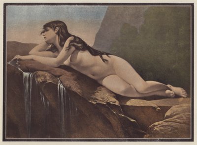 Mujer tumbada en una roca (litografía en color) de Jose Nicolas Aussandron