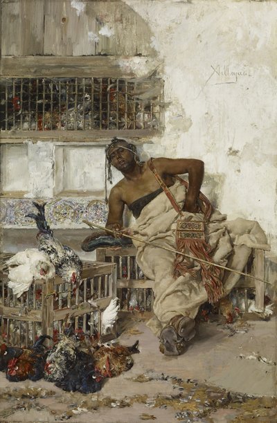 Mercado de aves de corral, Tánger, c.1881 (óleo sobre madera) de Jose Villegas Cordero
