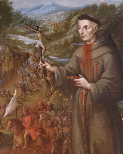 Destrucción por los indios de la misión de San Saba en Texas y martirio del fraile franciscano José de Sanriesban (detalle) (óleo sobre lienzo) de Jose de or Joseph Paez