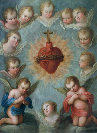 Sagrado Corazón de Jesús rodeado de ángeles, c.1775 de Jose de or Joseph Paez